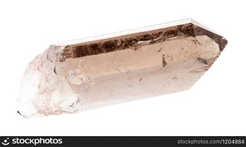 closeup of sample of natural mineral from geological collection - rough crystal of smoky quartz isolated on white background. rough crystal of smoky quartz isolated on white