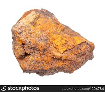 closeup of sample of natural mineral from geological collection - rough Limonite ( brown iron ore) rock isolated on white background. rough Limonite ( brown iron ore) rock isolated