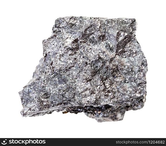closeup of sample of natural mineral from geological collection - rough Magnetite ore isolated on white background. rough Magnetite ore isolated on white