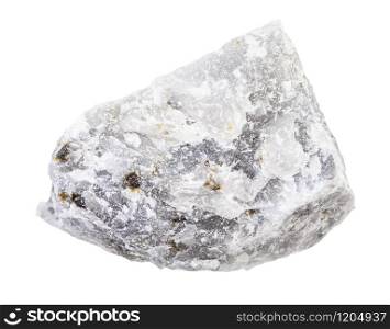 closeup of sample of natural mineral from geological collection - rough Melilitolite rock isolated on white background. rough Melilitolite rock isolated on white