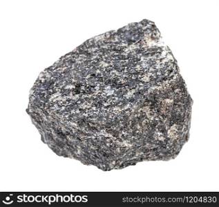 closeup of sample of natural mineral from geological collection - rough nepheline syenite rock isolated on white background. rough nepheline syenite rock isolated on white