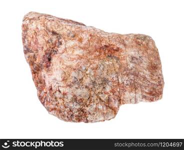 closeup of sample of natural mineral from geological collection - rough pink Granite rock isolated on white background. rough pink Granite rock isolated on white