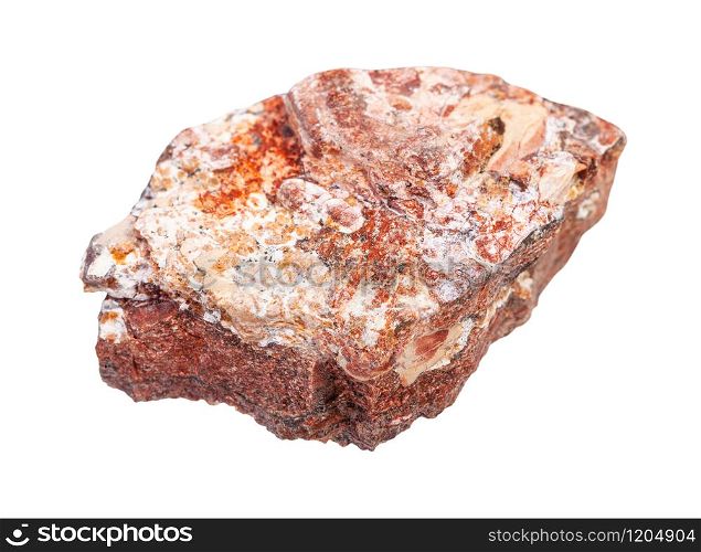 closeup of sample of natural mineral from geological collection - rough Rhyolite rock isolated on white background. rough Rhyolite rock isolated on white