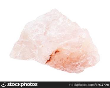 closeup of sample of natural mineral from geological collection - rough Rose quartz rock isolated on white background. rough Rose quartz rock isolated on white