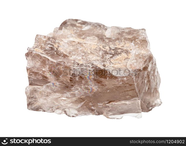 closeup of sample of natural mineral from geological collection - rough smoky quartz rock isolated on white background. rough smoky quartz rock isolated on white