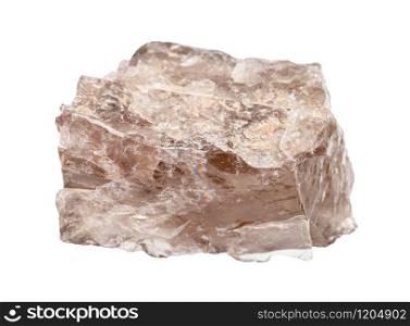closeup of sample of natural mineral from geological collection - rough smoky quartz rock isolated on white background. rough smoky quartz rock isolated on white