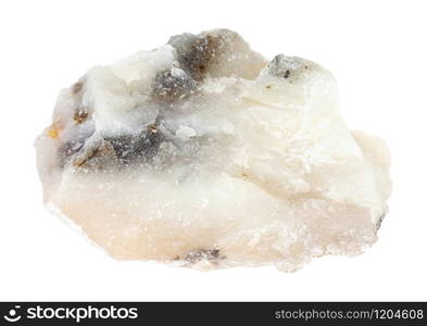 closeup of sample of natural mineral from geological collection - rough Talc (Soapstone) rock isolated on white background. rough Talc (Soapstone) rock isolated on white