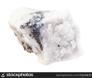 closeup of sample of natural mineral from geological collection - rough Wolframite ore isolated on white background. rough Wolframite ore isolated on white