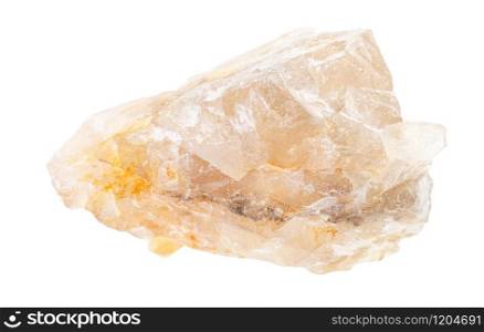 closeup of sample of natural mineral from geological collection - rough yellow Fluorite (fluorspar) rock isolated on white background. rough yellow Fluorite (fluorspar) rock isolated