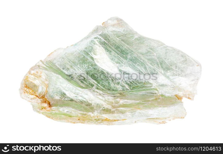 closeup of sample of natural mineral from geological collection - specimen of green Talc rock isolated on white background. specimen of green Talc rock isolated on white