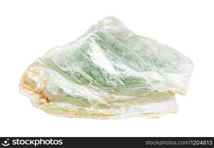 closeup of sample of natural mineral from geological collection - specimen of green Talc rock isolated on white background. specimen of green Talc rock isolated on white
