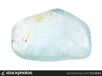 closeup of sample of natural mineral from geological collection - tumbled blue Topaz gem stone isolated on white background. tumbled blue Topaz gem stone isolated on white