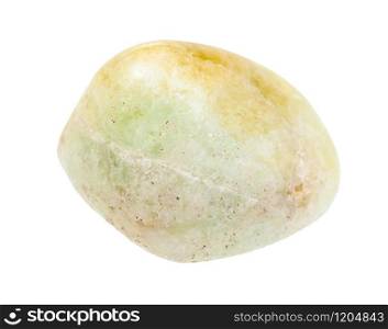 closeup of sample of natural mineral from geological collection - tumbled Datolite gemstone isolated on white background. tumbled Datolite gemstone isolated on white