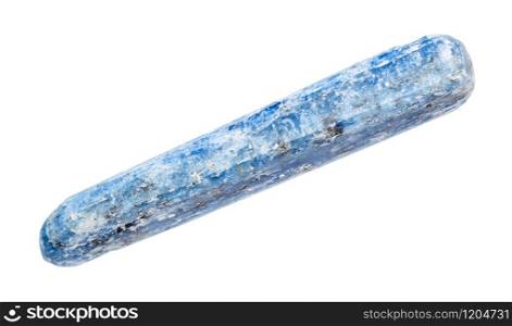 closeup of sample of natural mineral from geological collection - tumbled Kyanite gem stone isolated on white background. tumbled Kyanite gem stone isolated on white