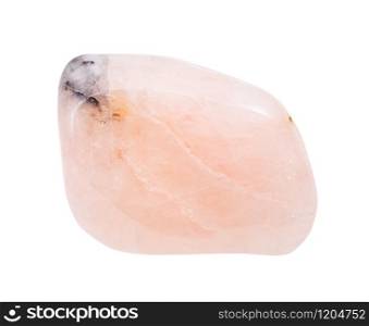 closeup of sample of natural mineral from geological collection - tumbled Morganite (Vorobyevite, pink Beryl) gemstone isolated on white background. tumbled Morganite (Vorobyevite) gemstone isolated