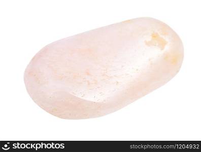 closeup of sample of natural mineral from geological collection - tumbled pink Petalite (castorite) gemstone isolated on white background. tumbled Petalite (castorite) gemstone isolated