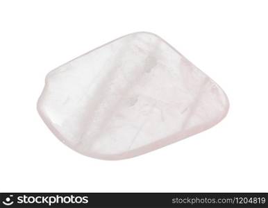 closeup of sample of natural mineral from geological collection - tumbled Rock crystal gemstone isolated on white background. tumbled Rock crystal gemstone isolated on white