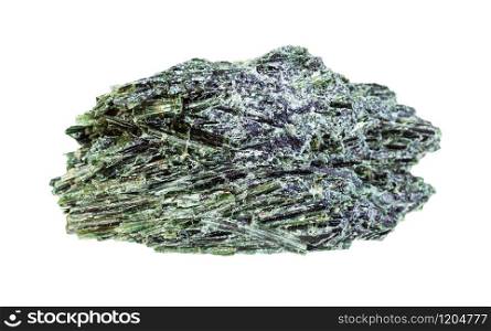closeup of sample of natural mineral from geological collection - unpolished Actinolite rock isolated on white background. unpolished Actinolite rock isolated on white