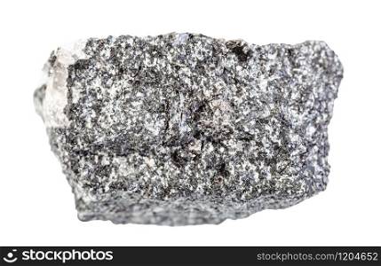 closeup of sample of natural mineral from geological collection - unpolished Amphibolite rock isolated on white background. unpolished Amphibolite rock isolated on white