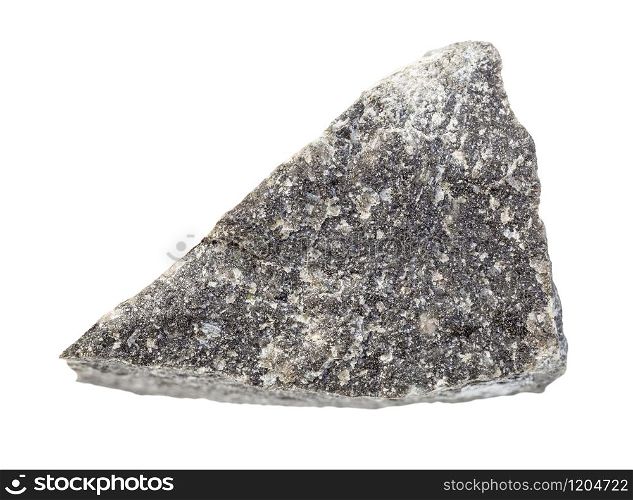 closeup of sample of natural mineral from geological collection - unpolished Andesite rock isolated on white background. unpolished Andesite rock isolated on white