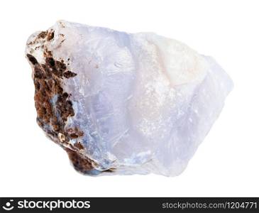 closeup of sample of natural mineral from geological collection - unpolished blue Chalcedony rock isolated on white background. unpolished blue Chalcedony rock isolated on white