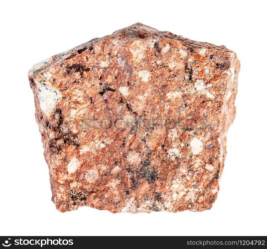 closeup of sample of natural mineral from geological collection - unpolished Dacite rock isolated on white background. unpolished Dacite rock isolated on white