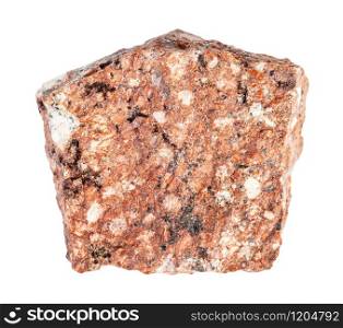 closeup of sample of natural mineral from geological collection - unpolished Dacite rock isolated on white background. unpolished Dacite rock isolated on white