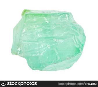 closeup of sample of natural mineral from geological collection - unpolished green Calcite gemstone isolated on white background. unpolished green Calcite gemstone isolated
