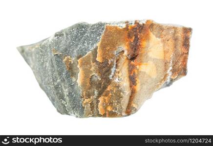 closeup of sample of natural mineral from geological collection - unpolished Hornfels rock isolated on white background. unpolished Hornfels rock isolated on white