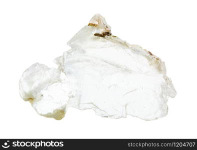 closeup of sample of natural mineral from geological collection - unpolished lamina of Brucite rock isolated on white background. unpolished lamina of Brucite rock isolated