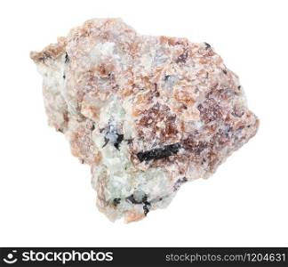 closeup of sample of natural mineral from geological collection - unpolished Miserite rock isolated on white background. unpolished Miserite rock isolated on white