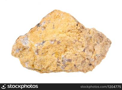 closeup of sample of natural mineral from geological collection - unpolished narsarsukite rock isolated on white background. unpolished narsarsukite rock isolated on white