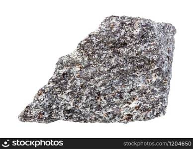 closeup of sample of natural mineral from geological collection - unpolished Nepheline syenite rock isolated on white background. unpolished Nepheline syenite rock isolated