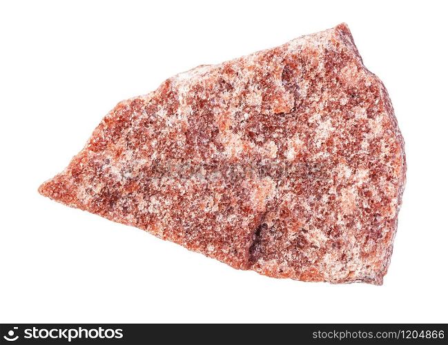 closeup of sample of natural mineral from geological collection - unpolished red Quartzite rock isolated on white background. unpolished red Quartzite rock isolated on white