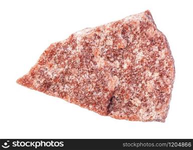 closeup of sample of natural mineral from geological collection - unpolished red Quartzite rock isolated on white background. unpolished red Quartzite rock isolated on white