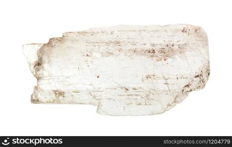 closeup of sample of natural mineral from geological collection - unpolished transparent Gypsum rock isolated on white background. unpolished transparent Gypsum rock isolated