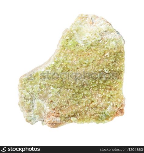 closeup of sample of natural mineral from geological collection - unpolished Vesuvianite rock isolated on white background. unpolished Vesuvianite rock isolated on white