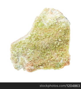 closeup of sample of natural mineral from geological collection - unpolished Vesuvianite rock isolated on white background. unpolished Vesuvianite rock isolated on white