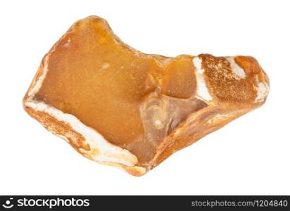 closeup of sample of natural mineral from geological collection - yellow Flint stone isolated on white background. yellow Flint stone isolated on white