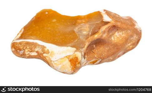 closeup of sample of natural mineral from geological collection - yellow Flintstone isolated on white background. yellow Flintstone isolated on white