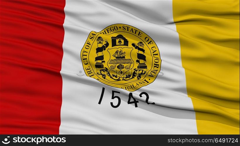 Closeup of San Diego City Flag, Waving in the Wind, California State, United States of America