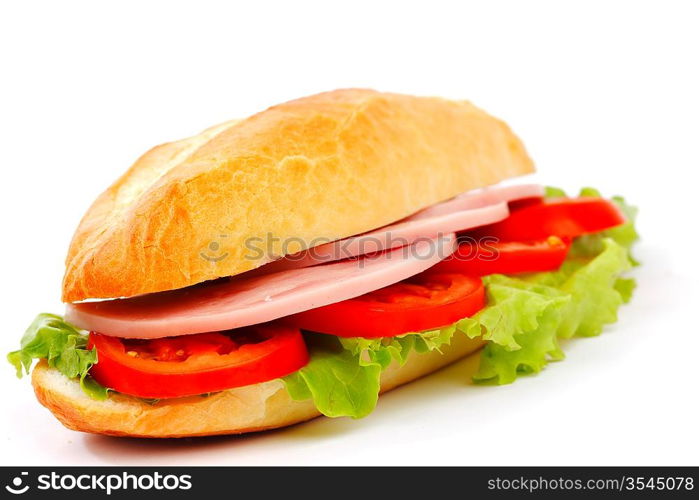 Closeup of sandwich with ham and fresh vegetables