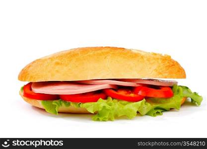 Closeup of sandwich with ham and fresh vegetables