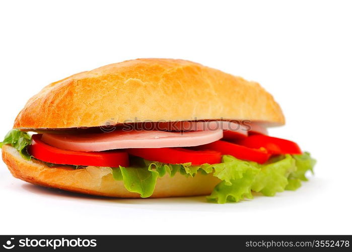 Closeup of sandwich with ham and fresh vegetables