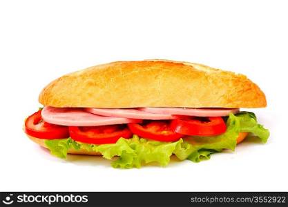 Closeup of sandwich with ham and fresh vegetables