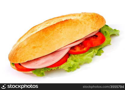 Closeup of sandwich with ham and fresh vegetables