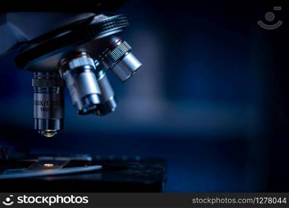 Closeup of Scientific microscope data analysis in the laboratory