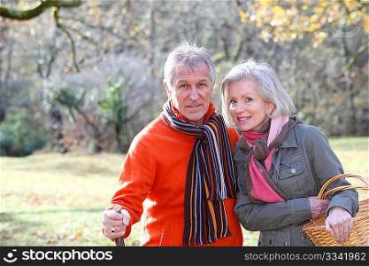 Closeup of senior couple hiking in countryside