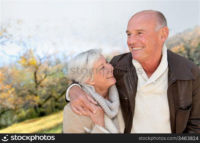 Closeup of senior couple in countryside