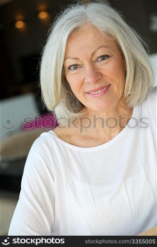 Closeup of senior woman relaxing at home